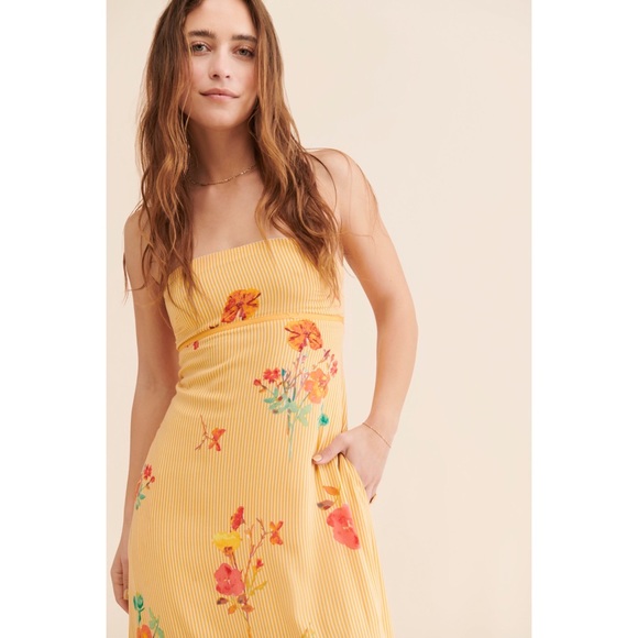 🌻 Free People, Sunshine Rosie Posie Floral Strapless Midi Dress - Picture 7 of 15